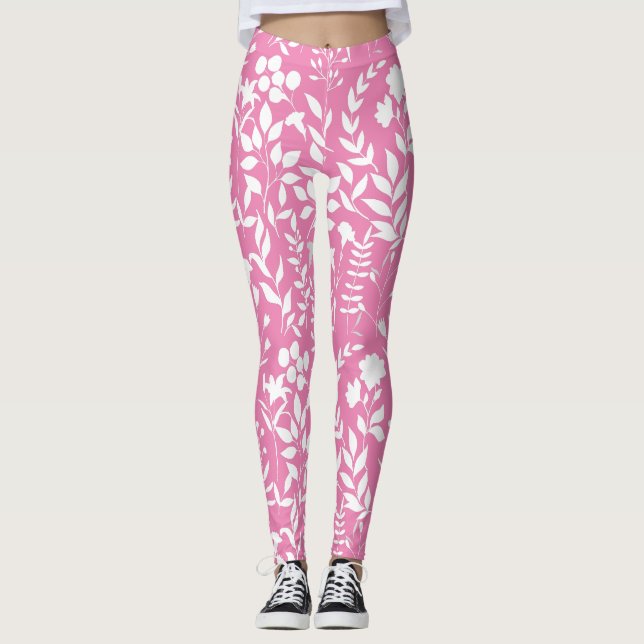 Leggings Patrón floral azul.ST02. BG rosa blanco (Anverso)