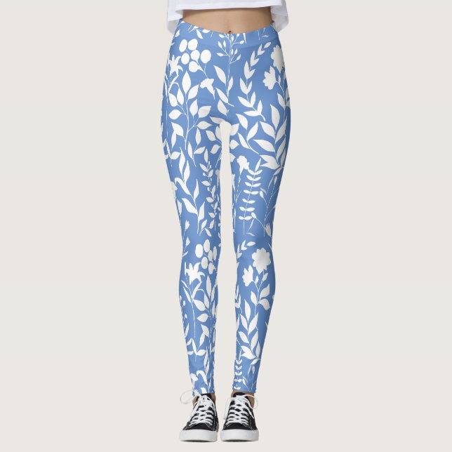 Leggings Patrón floral azul.ST02. blanco L azul BG (Anverso)