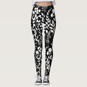 Leggings Patrón floral azul.ST02. blanco negro BG