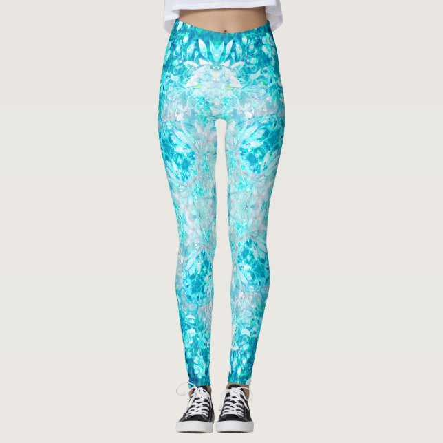 Leggings Patrón floral azul turquesa Aqua (Anverso)