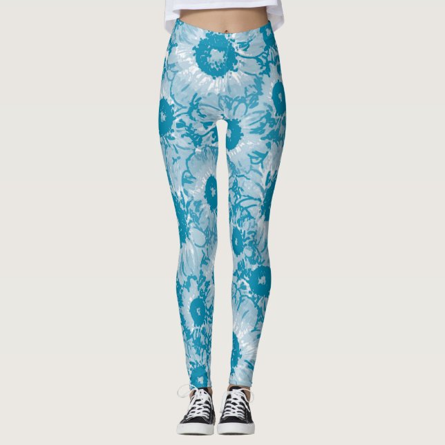 Leggings Patrón floral azul turquesa CUTE (Anverso)