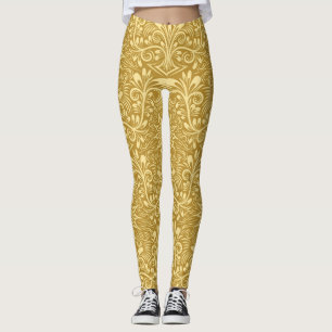 Leggings Patrón floral barroco de Damasco dorado