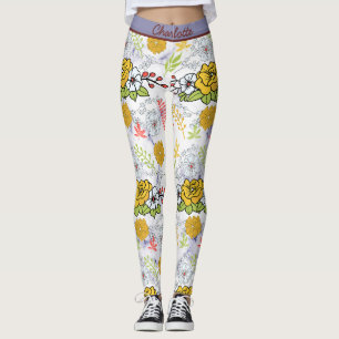 Leggings Patrón floral botánico colorido personalizado