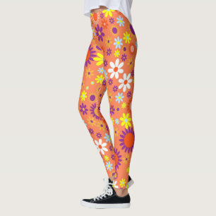 Leggings Patrón floral colorido de coral vivo