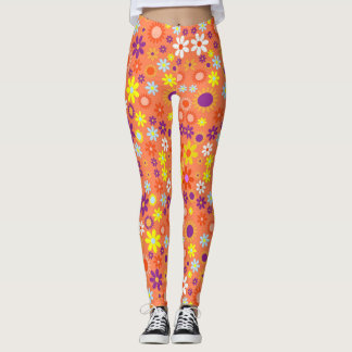 Leggings Patrón floral colorido de coral vivo