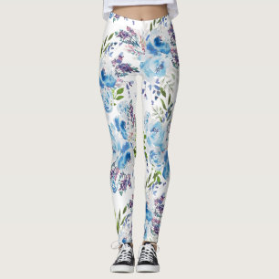 Leggings Patrón floral continuo de acuarela azul