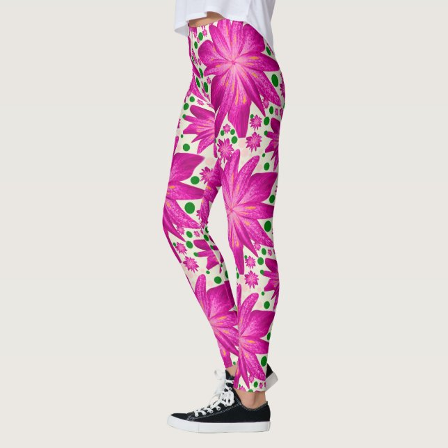 Leggings Patrón floral continuo de color rosa caliente (Izquierda)