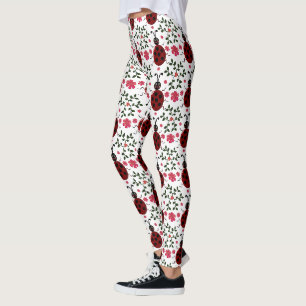 Leggings Patrón floral continuo de mariquita linda  
