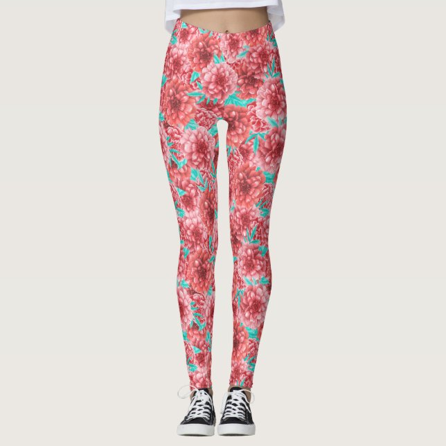 Leggings Patrón floral coral (Anverso)