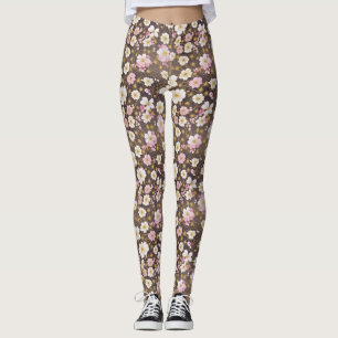 Leggings Patrón floral Cosmos rosa y blanco