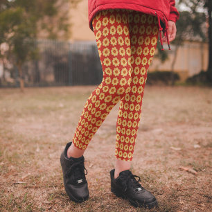 Leggings Patrón floral Dahlia amarillo en rojo