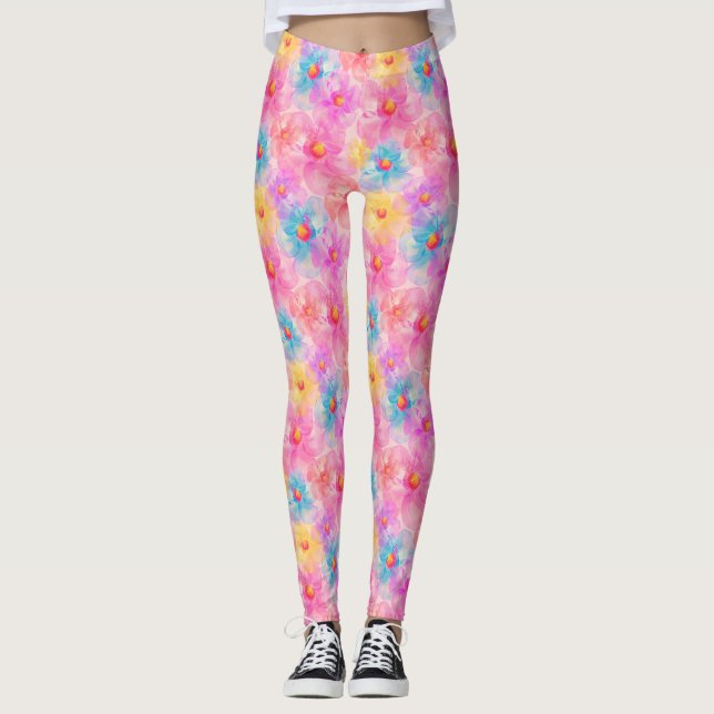 Leggings Patrón floral de acuarela retro (Anverso)