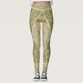 Leggings Patrón floral de Art Nouveau verde vintage