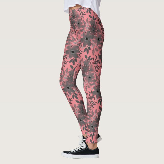 Leggings Patrón floral de Bonito gris y rosa (Izquierda)