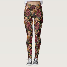 Leggings Patrón floral de Borgoña