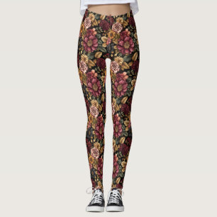 Leggings Patrón floral de Borgoña
