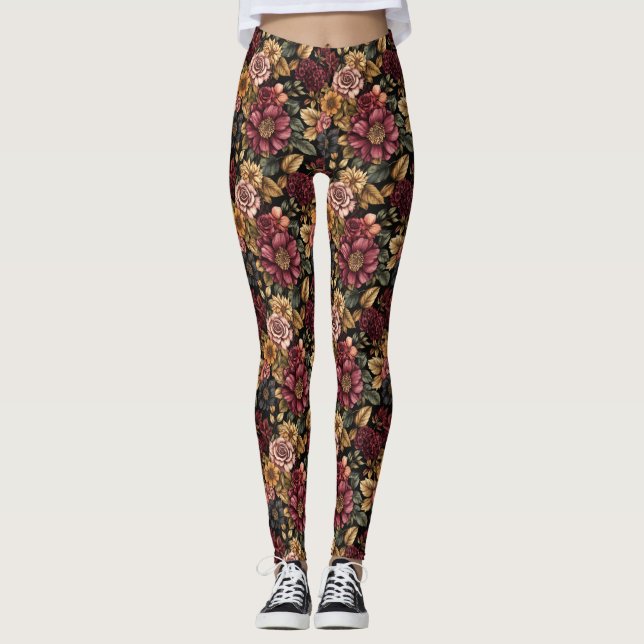 Leggings Patrón floral de Borgoña (Anverso)