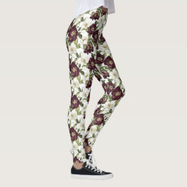 Leggings Patrón floral de Borgoña