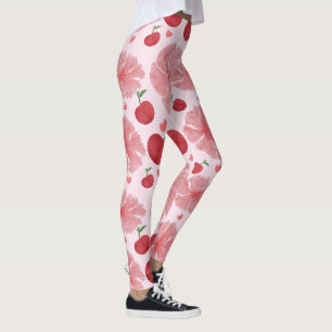Leggings Patrón floral de cereza en acuarela, cerezas linda