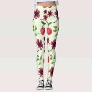 Leggings Patrón floral de cereza roja