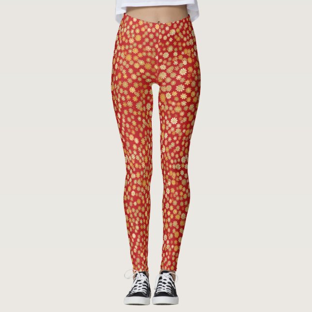 Leggings Patrón floral de Chiyogami rojo (Anverso)
