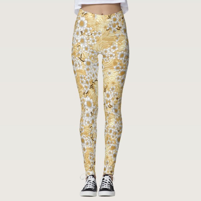 Leggings Patrón floral de ciruela de ciogami (Anverso)