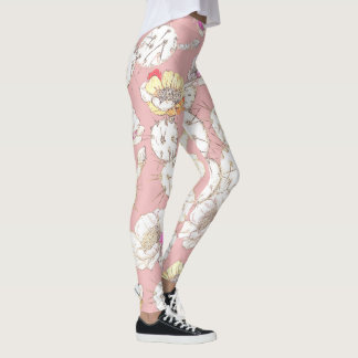 Leggings Patrón floral de color azul de color rosa Rubor de