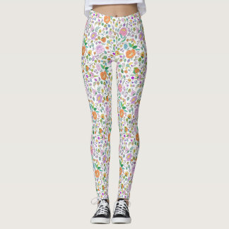 Leggings Patrón floral de color botánico divertido
