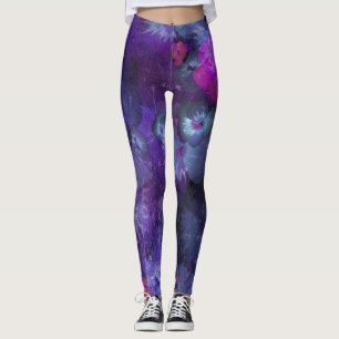 Leggings Patrón floral de color de agua púrpura