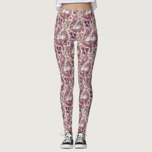 Leggings Patrón floral de crema dorada William Morris Rosa