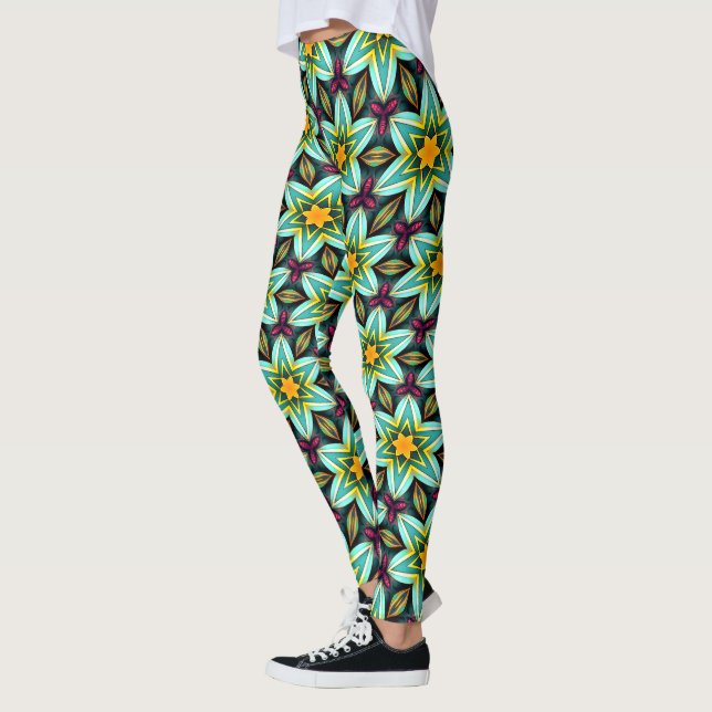 Leggings Patrón floral de estrellas verdes (Izquierda)