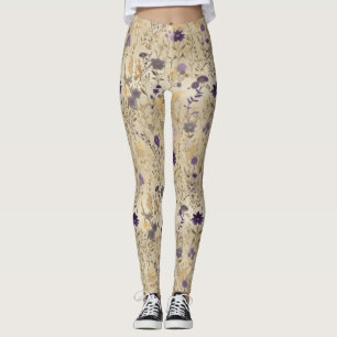 Leggings Patrón floral de flor morada