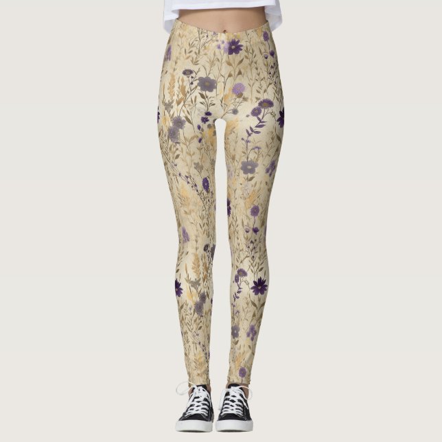 Leggings Patrón floral de flor morada (Anverso)