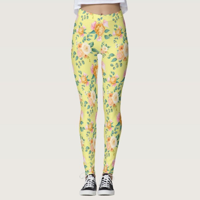 Leggings Patrón floral de flores Rosa-23220 (Anverso)