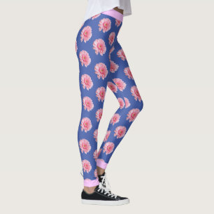 Leggings Patrón floral de flores rosadas en azul