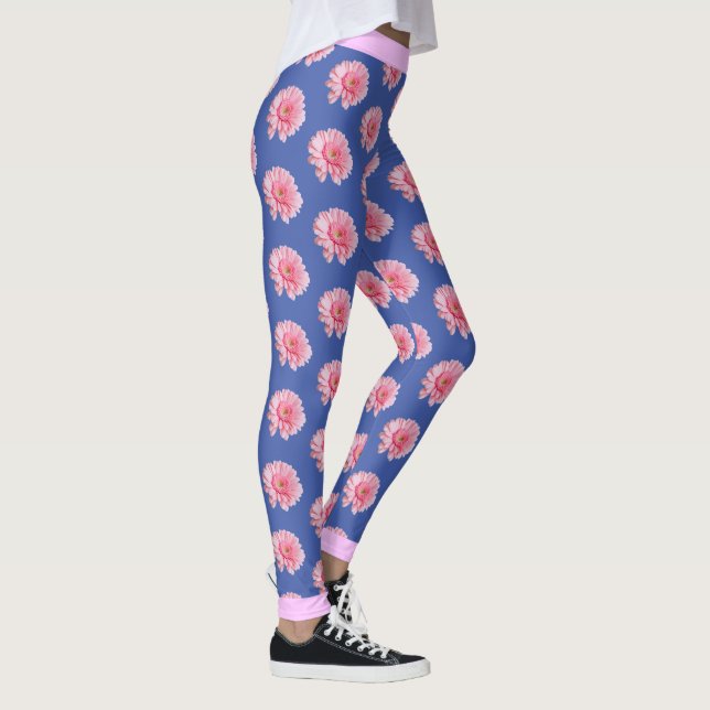 Leggings Patrón floral de flores rosadas en azul (Derecha)