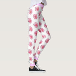 Leggings Patrón floral de flores rosadas en blanco