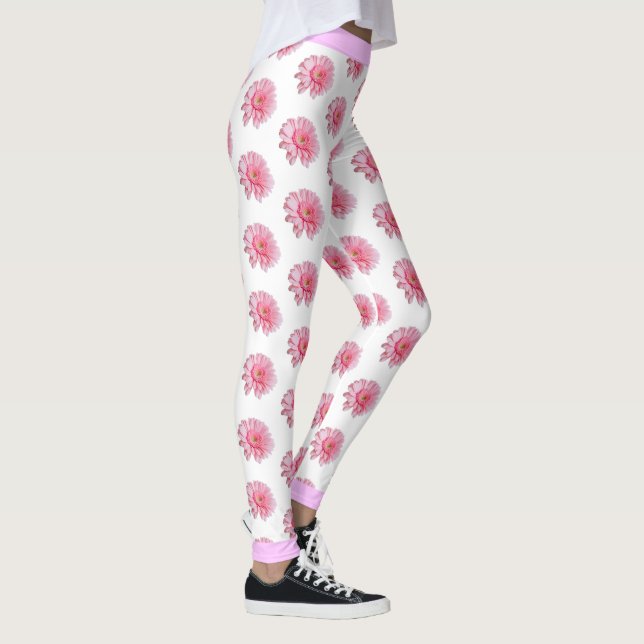 Leggings Patrón floral de flores rosadas en blanco (Derecha)