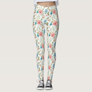 Leggings Patrón floral de flores silvestres en acuarela