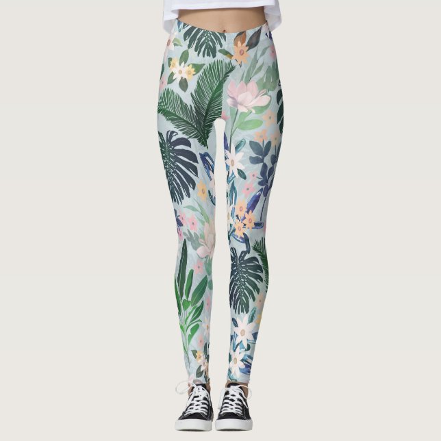 Leggings Patrón floral de follaje tropical (Anverso)