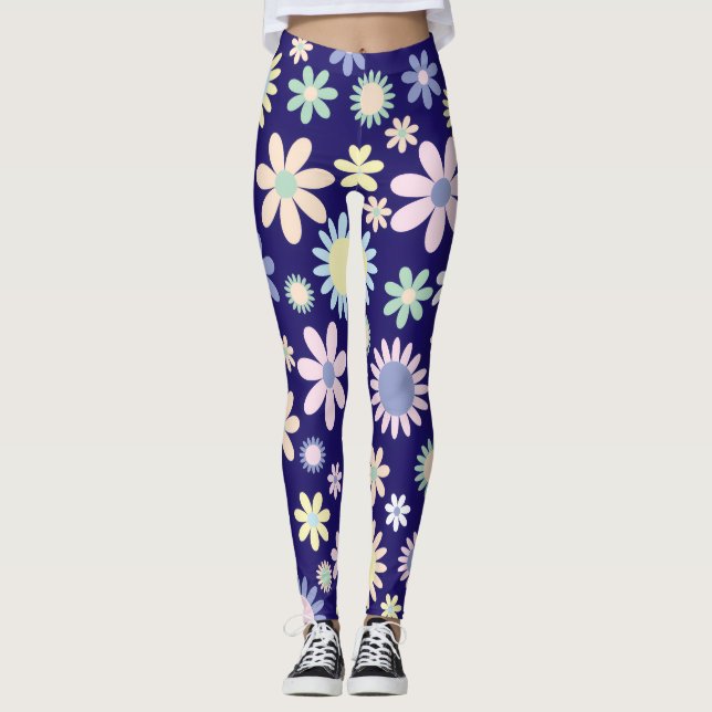 Leggings Patrón floral de fondo azul (Anverso)