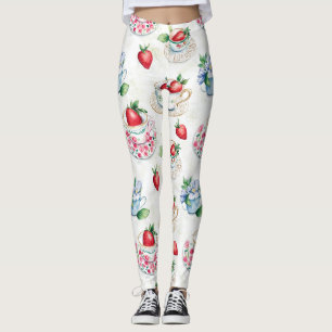 Leggings Patrón floral de fresa vintage Teacup