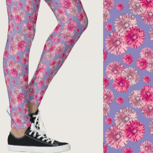 Leggings Patrón floral de gerbera rosa y azul