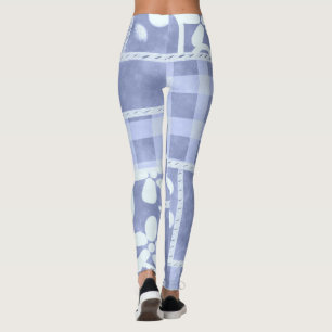 Leggings Patrón Floral de Gingham Azul de Colcha Loca
