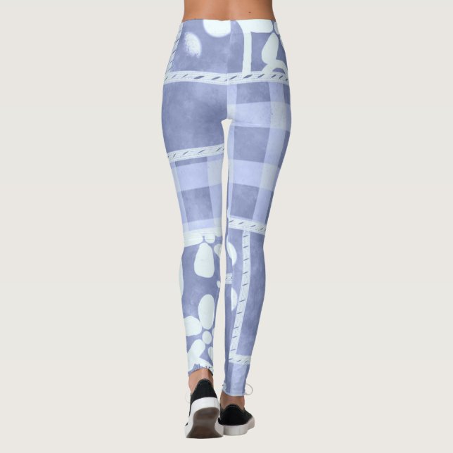 Leggings Patrón Floral de Gingham Azul de Colcha Loca (Reverso)
