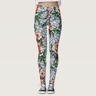 Leggings Patrón floral de imitación de mosaico de Bonito