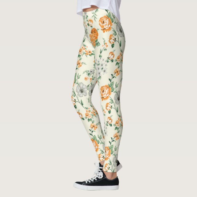 Leggings Patrón floral de jardín amarillo suave (Izquierda)