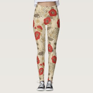 Leggings Patrón floral de la amapola roja