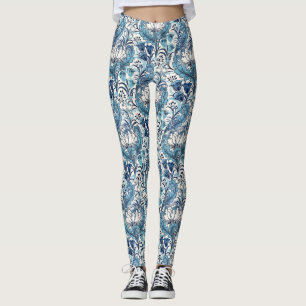 Leggings Patrón floral de la crema azul William Morris
