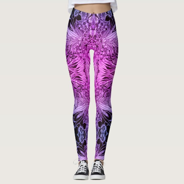 Leggings Patrón floral de la selva hawaiana psicodélica Tat (Anverso)